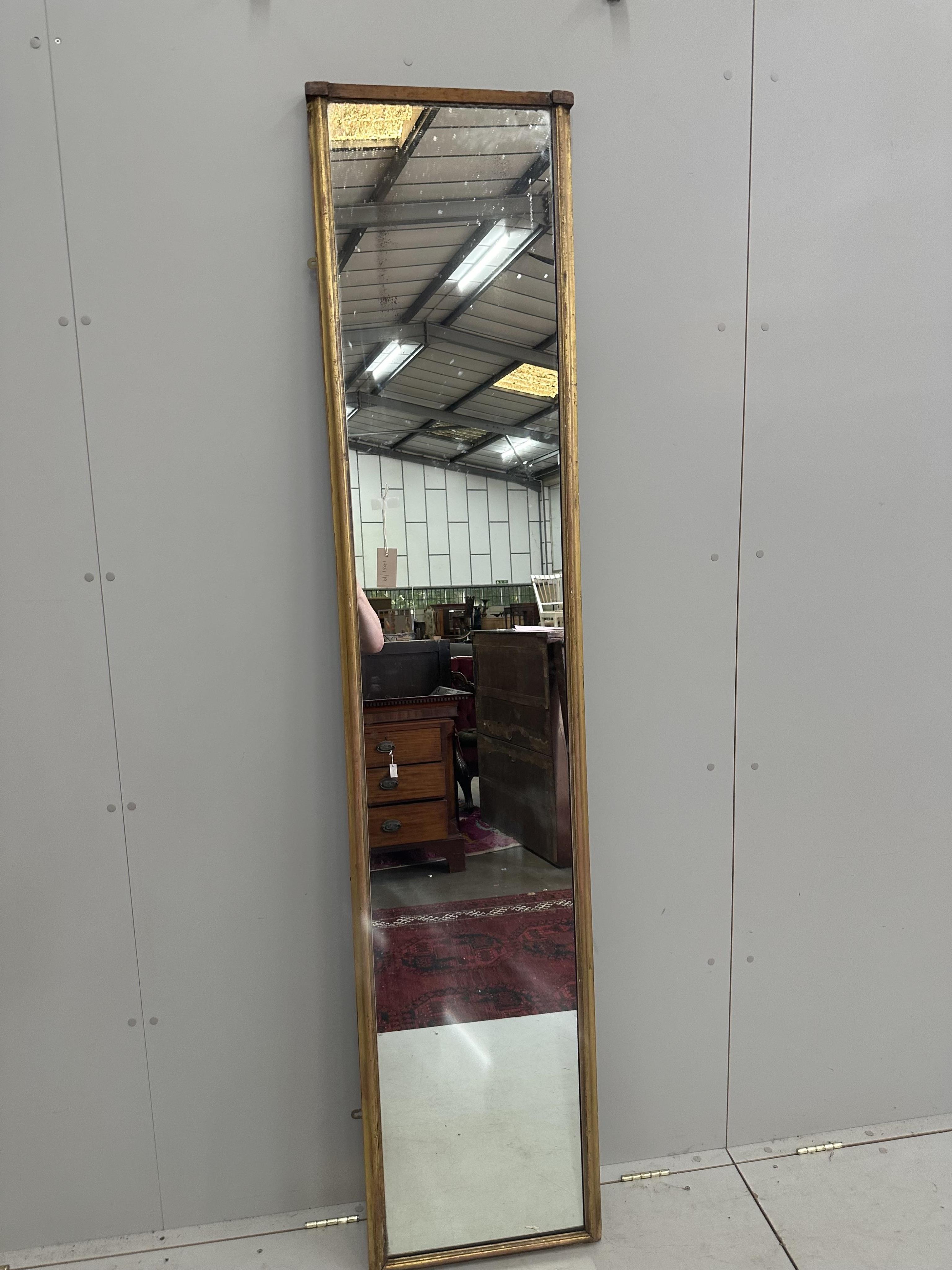 A Victorian rectangular giltwood robing mirror, width 46cm, height 216cm. Condition - fair